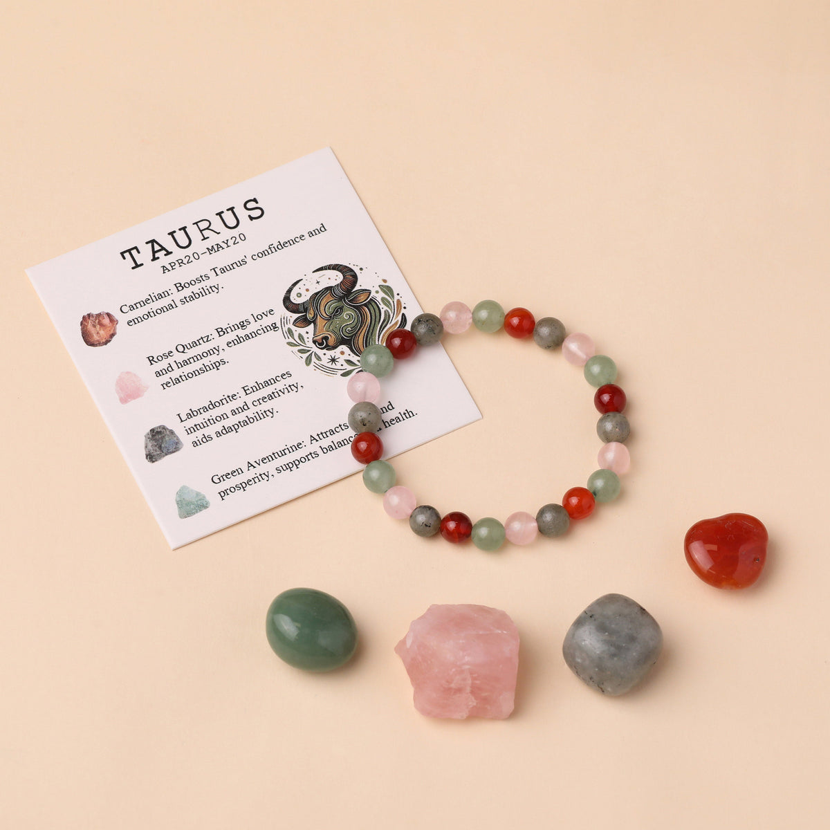 Taurus Zodiac Crystal Bracelet & Stone Set